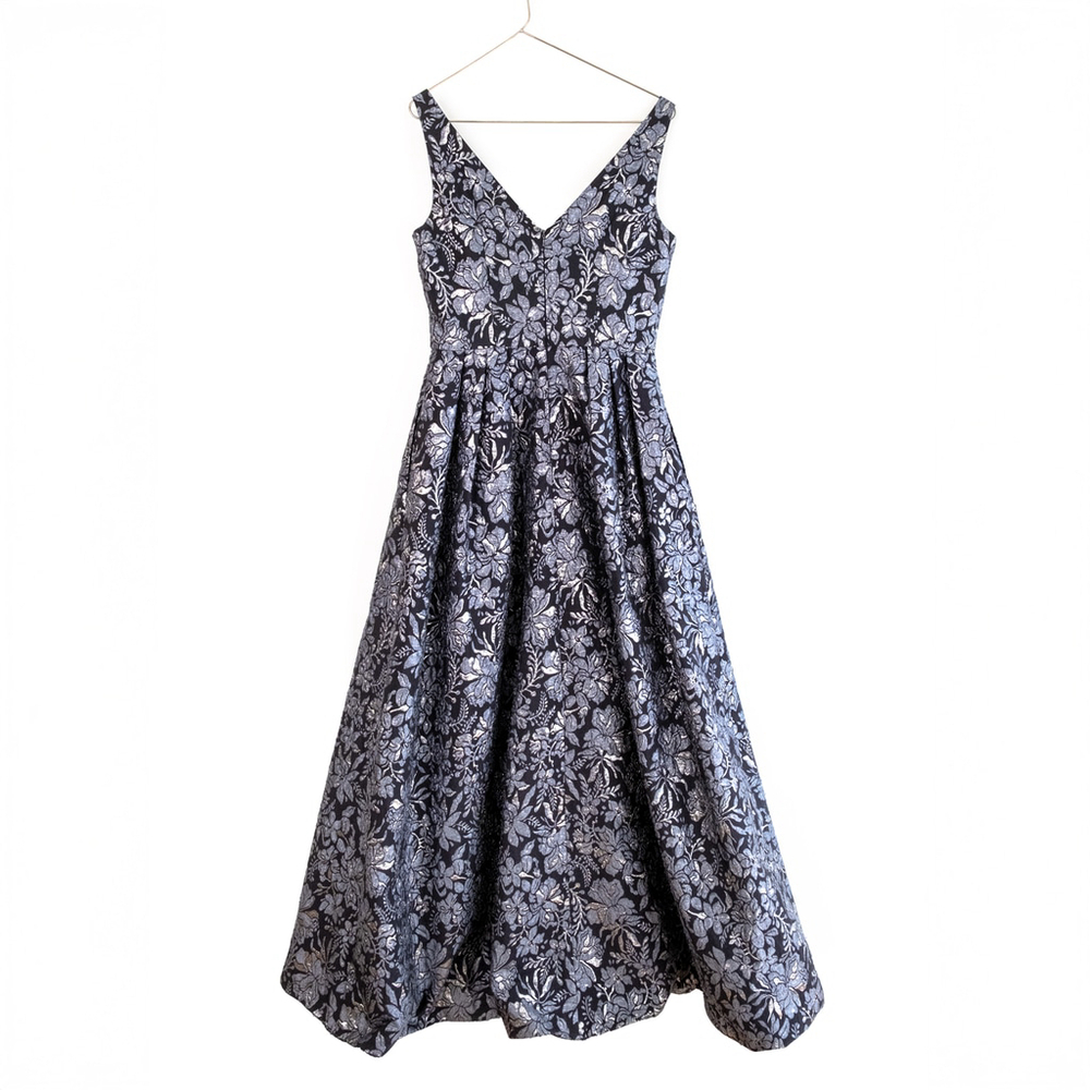Theia Floral Slate Ballgown Dress Maxi Silver Floral $1,000 Size 8 - Picture 7 of 16
